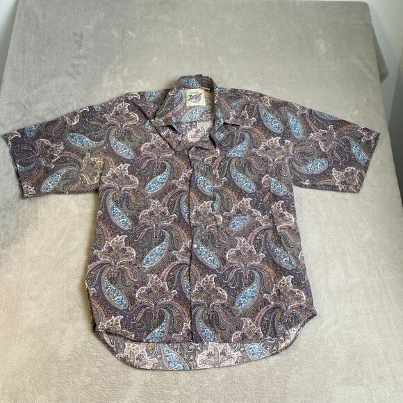 DEV Mens Shirt XL Paisley Print Button-Up Gray Multicolor Short Sleeve - Picture 7 of 8